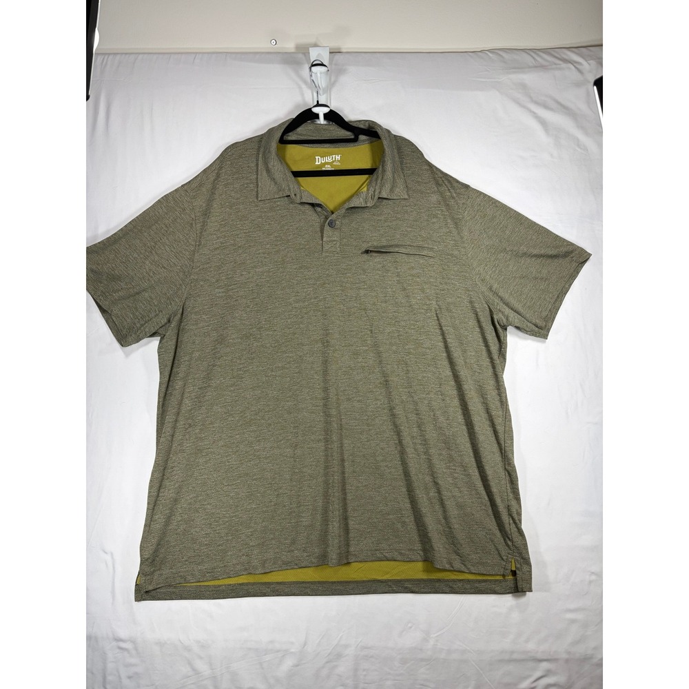 Duluth Trading Co Polo Shirt Men 2XL Olive Green Good Zipper Pocket Relaxed Fit